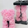 O ROSE + BOITE Ourson fleurs de mousse Rose