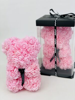 Ourson fleurs de mousse Rose