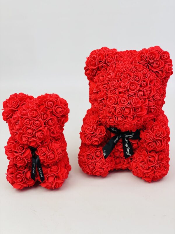 O ROUGE 2 TAILLES Ourson fleurs de mousse Rouge