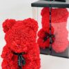 O ROUGE + BOITE Ourson fleurs de mousse Rouge