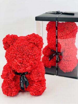 Ourson fleurs de mousse Rouge
